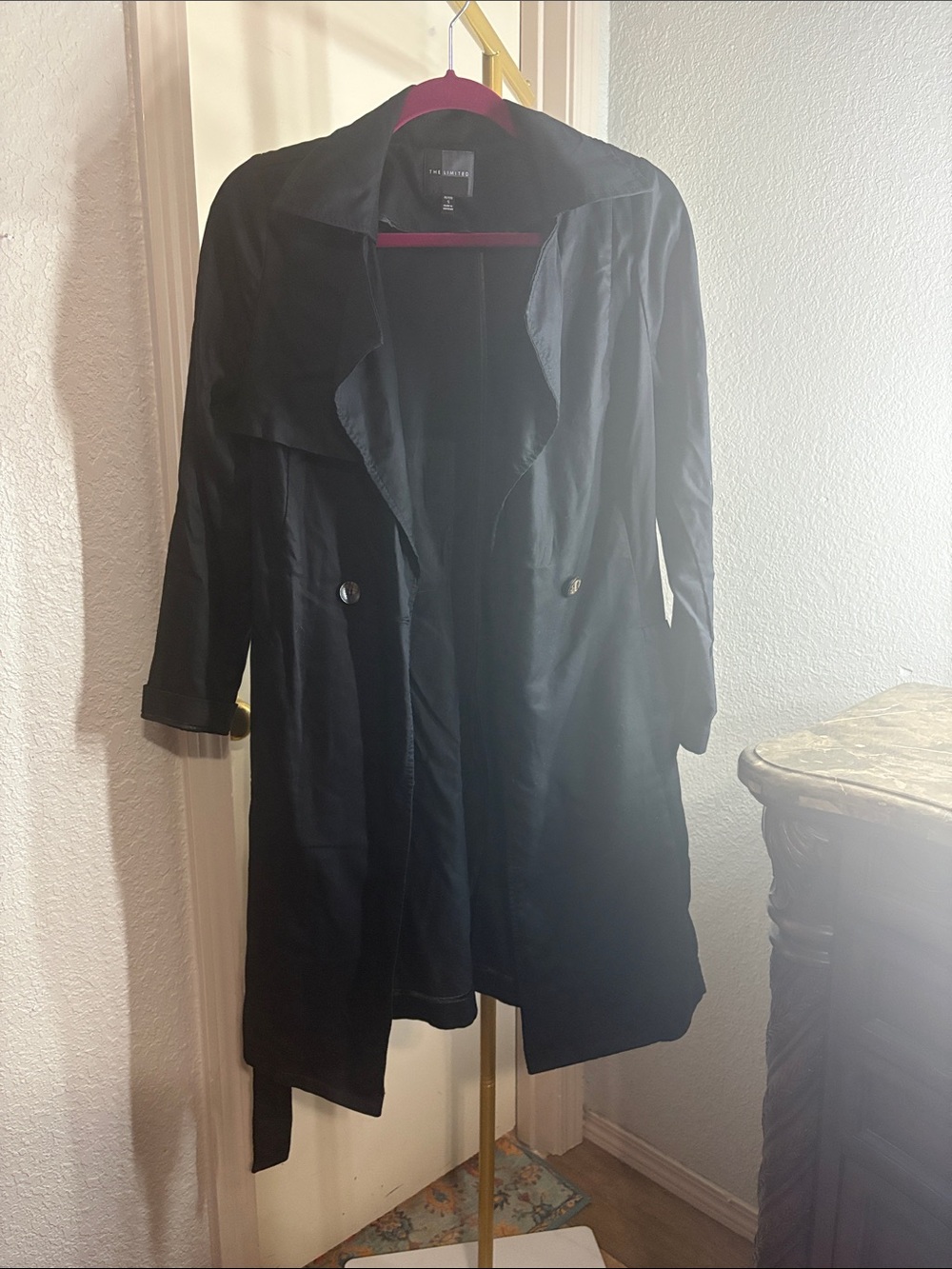 The Limited Black Trench Coat with Drape Collar
